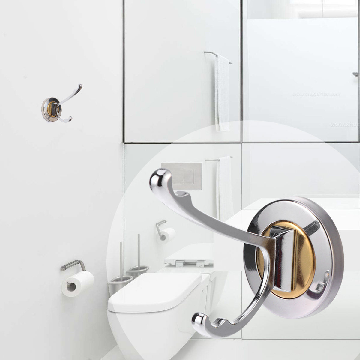Home Bathroom Towels - Modern Silver Metal Wall Mount Hook