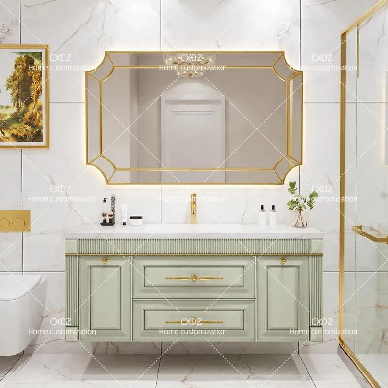 Home Bathroom Vanity Combo - American Oak Rock Slab Seamless Basin