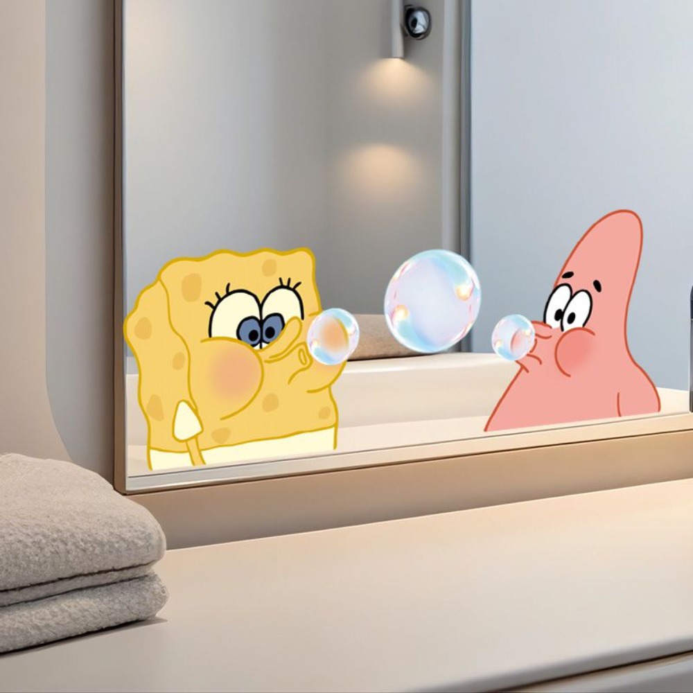 Home Bathroom Equipment - SpongeBob Bathroom Mirror Decals – Self-Adhesive