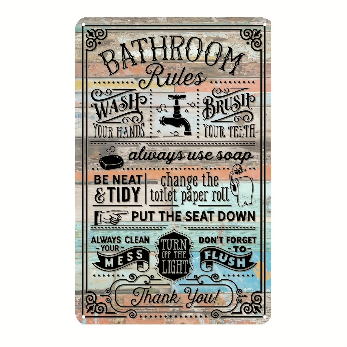 Home Bathroom Rules - Vintage Farmhouse Bathroom Rules Tin Metal