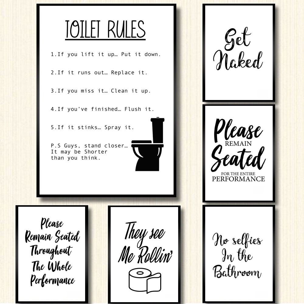 Wall Art Canvas Painting Funny - огляд і ціна Home Bathroom Rules